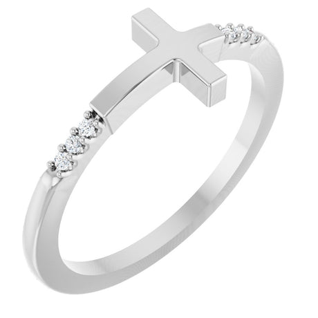 Sterling Silver .025 CTW Diamond Stackable Sideways Cross Ring