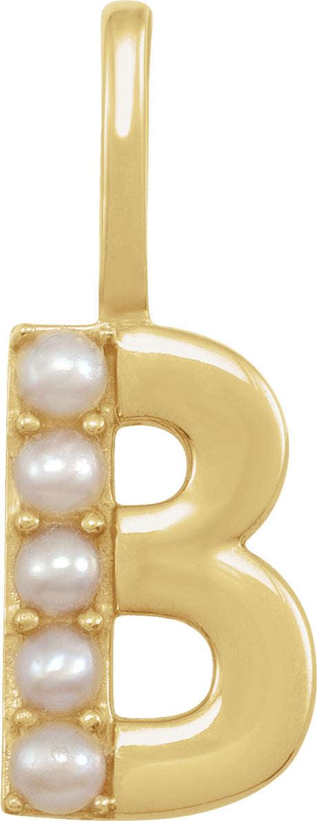 14K Yellow Cultured White Freshwater Pearl Initial B Charm/Pendant