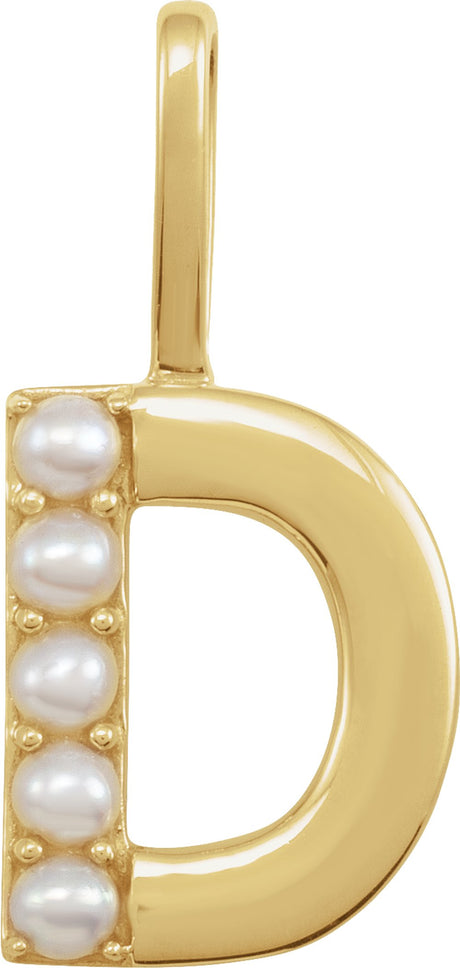 14K Yellow Cultured White Freshwater Pearl Initial D Charm/Pendant