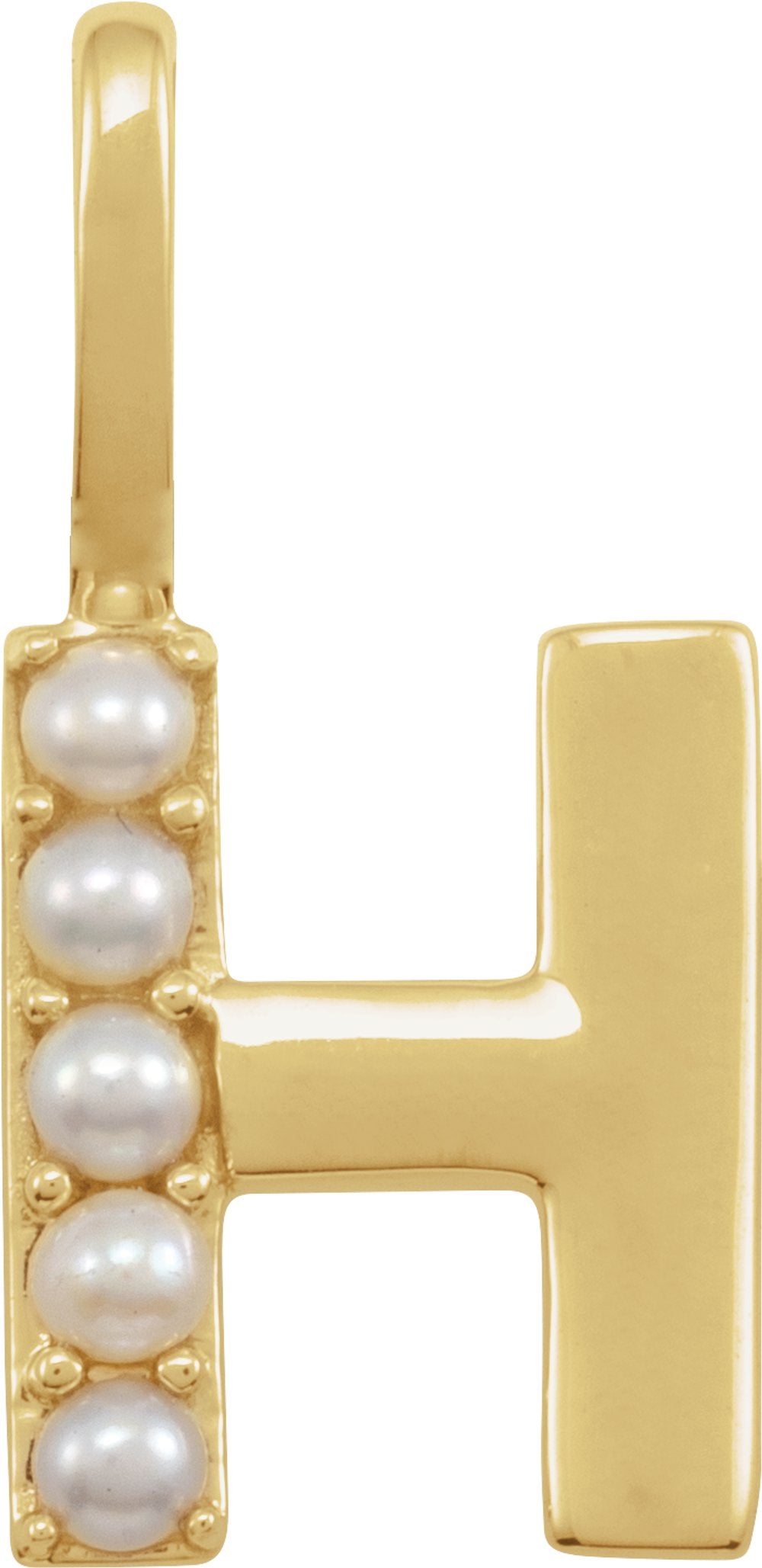 14K Yellow Cultured White Freshwater Pearl Initial H Charm/Pendant