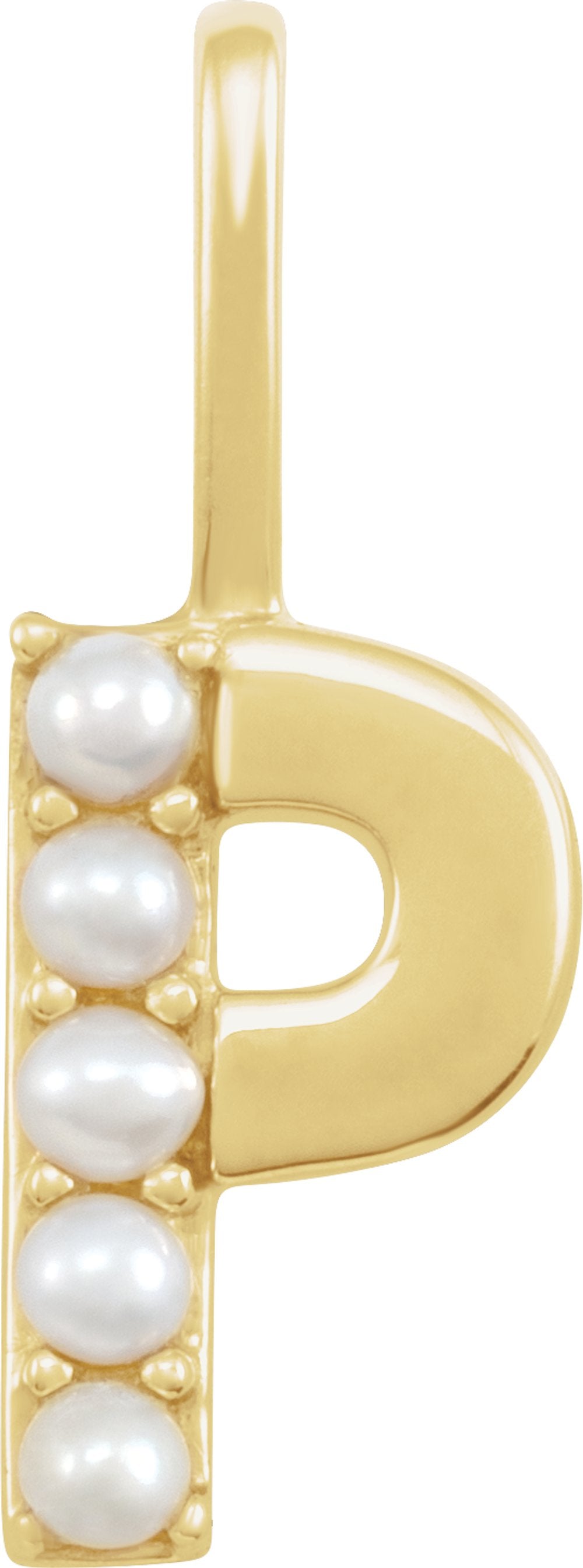 14K Yellow Cultured White Freshwater Pearl Initial P Charm/Pendant