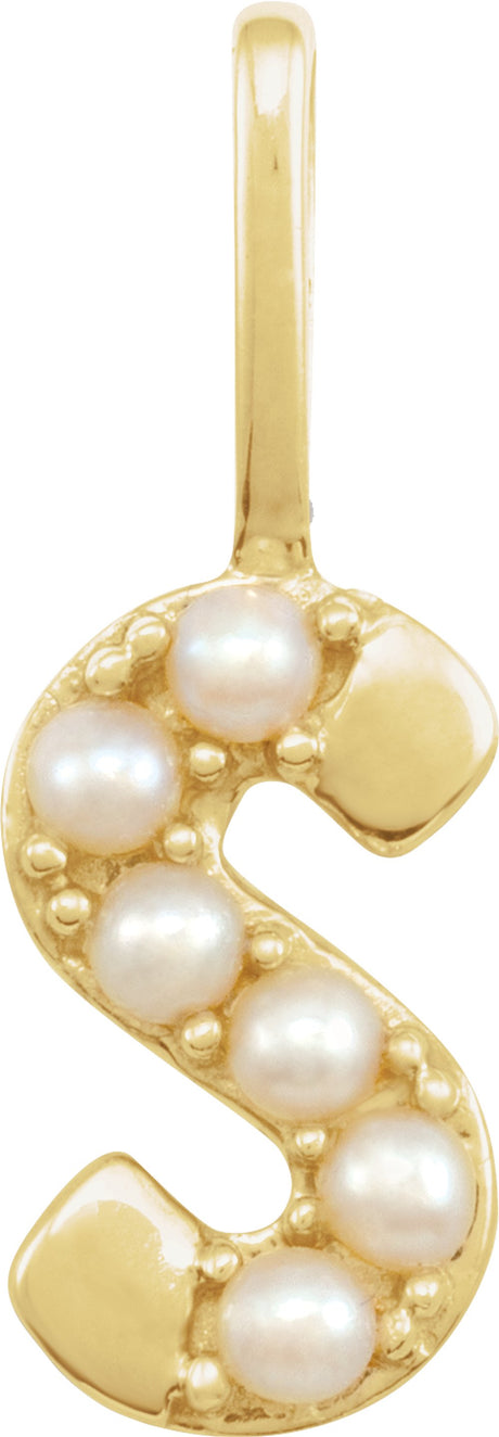 14K Yellow Cultured White Freshwater Pearl Initial S Charm/Pendant