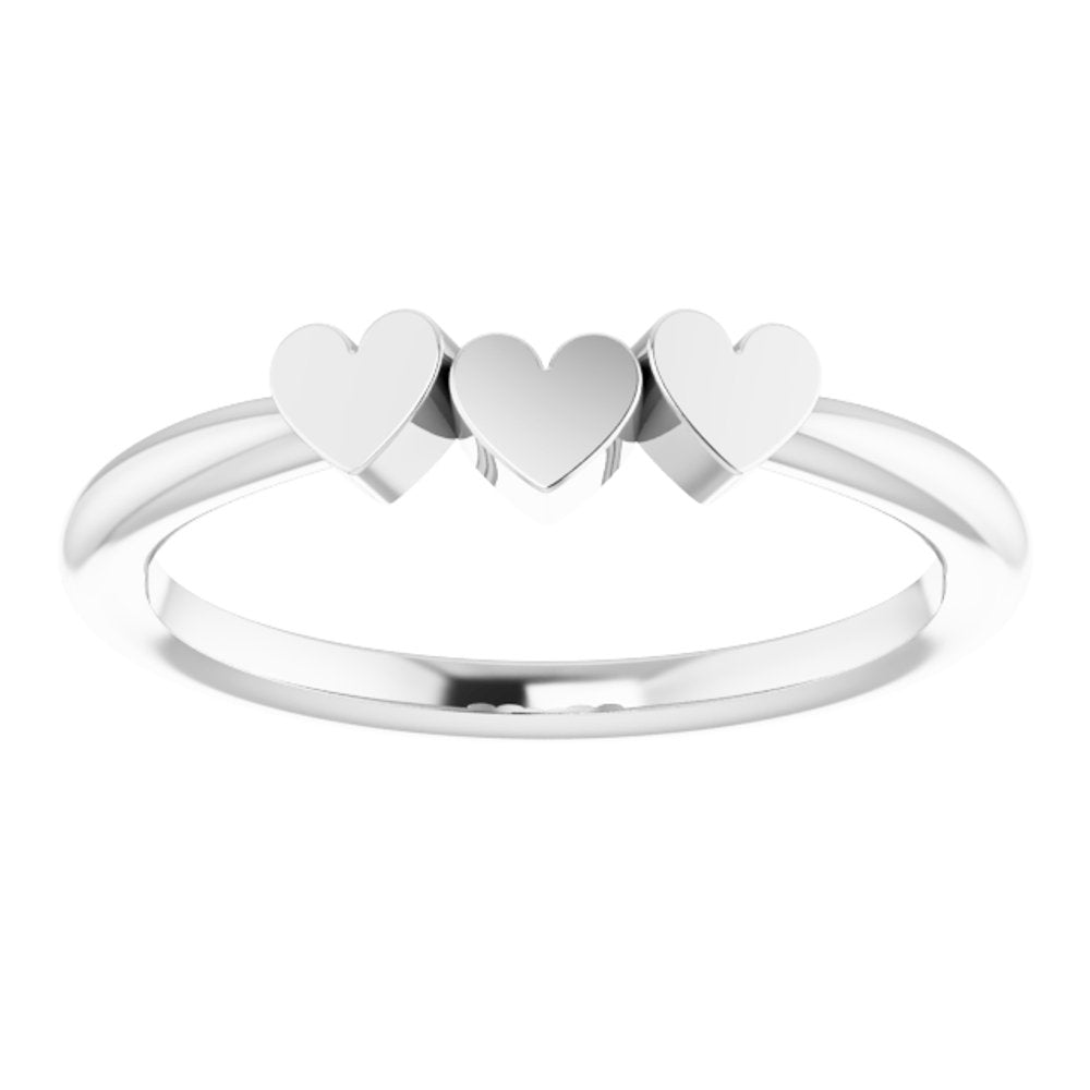 14K White 3-Heart Family Engravable Ring