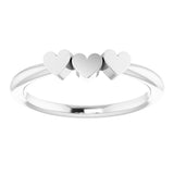 14K White 3-Heart Family Engravable Ring