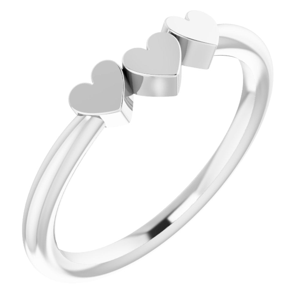 14K White 3-Heart Family Engravable Ring