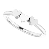 14K White 3-Heart Family Engravable Ring