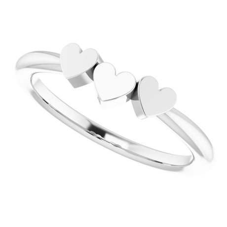 14K White 3-Heart Family Engravable Ring