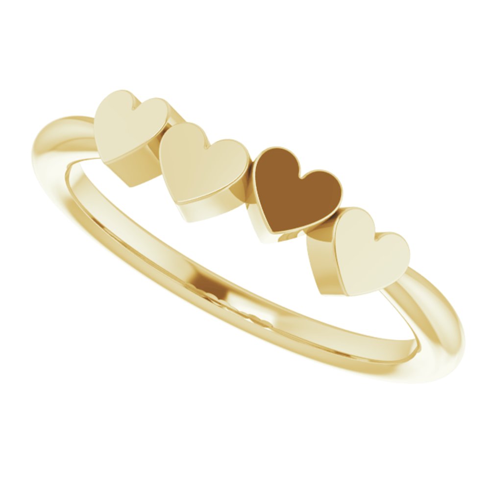 14K Yellow 4-Heart Family Engravable Ring