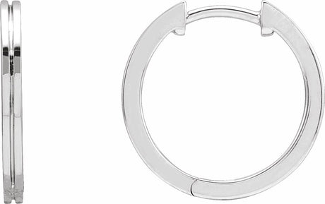 14K White Gold Grooved Hinged 15 mm Huggie Hoop Earrings