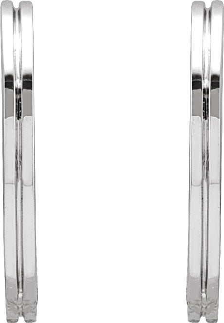 14K White Gold Grooved Hinged 15 mm Huggie Hoop Earrings