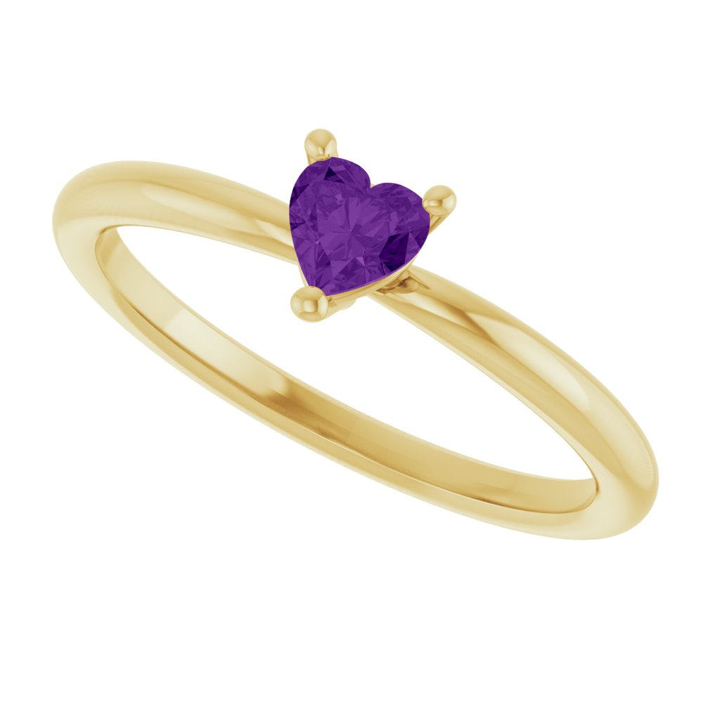 14K Yellow Natural Amethyst Heart Solitaire Ring