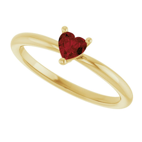 14K Yellow Gold Natural Mozambique Garnet Heart Solitaire Ring