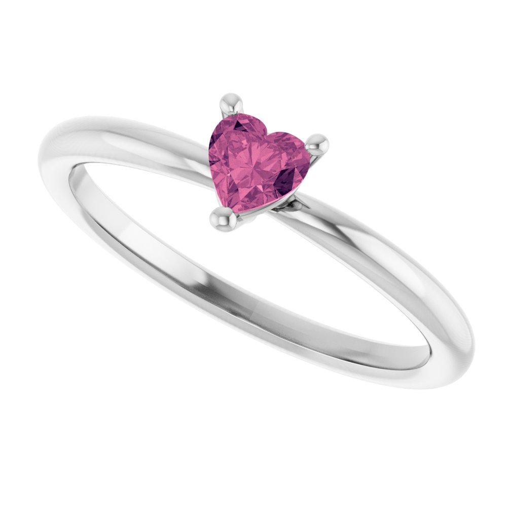 Sterling Silver Natural Pink Tourmaline Heart Solitaire Ring