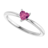 Sterling Silver Natural Pink Tourmaline Heart Solitaire Ring