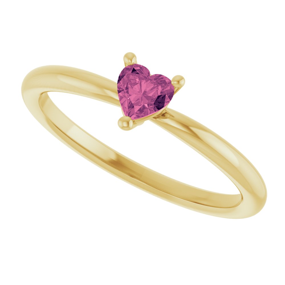 14K Yellow Gold Natural Pink Tourmaline Heart Solitaire Ring