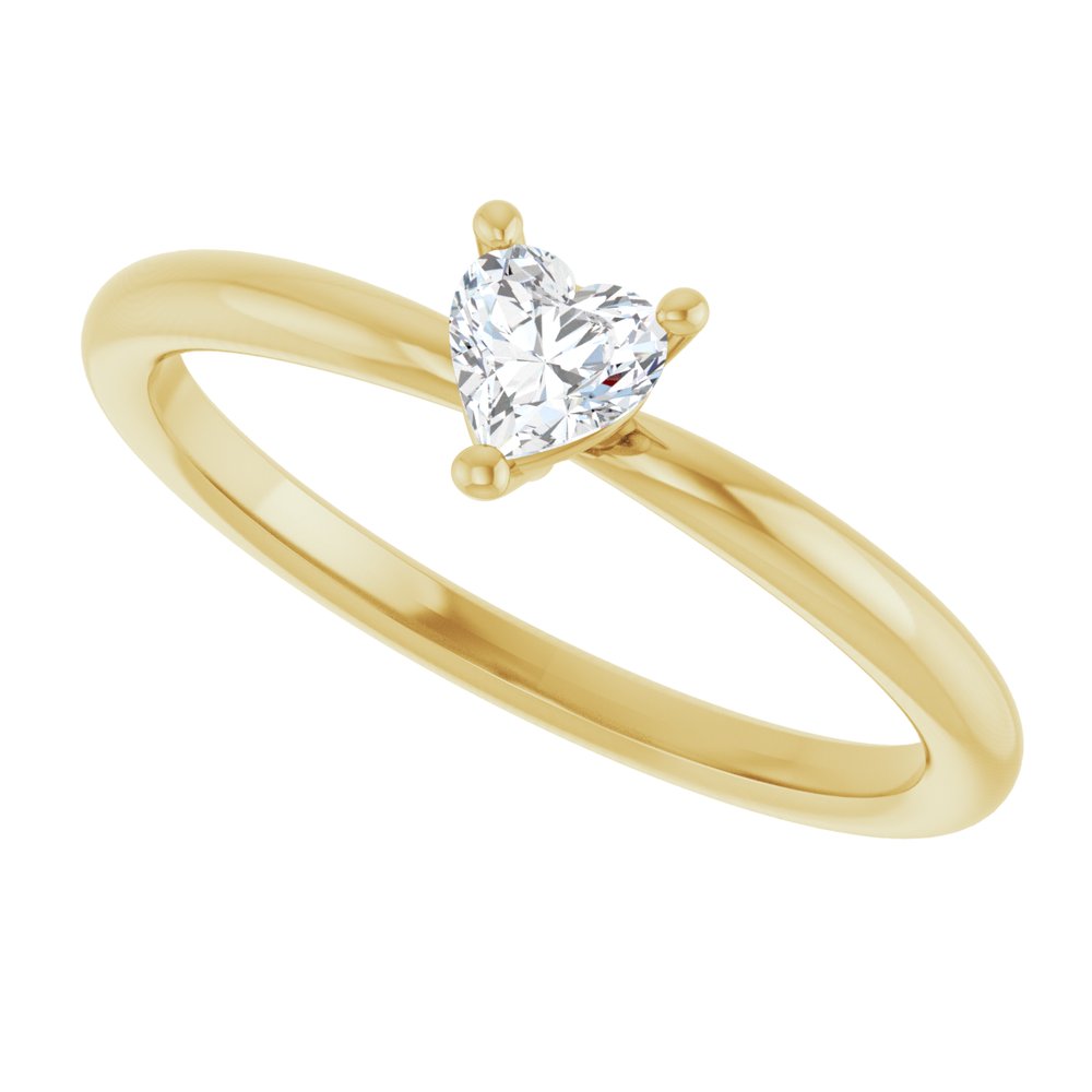 14K Yellow Natural White Sapphire Heart Solitaire Ring