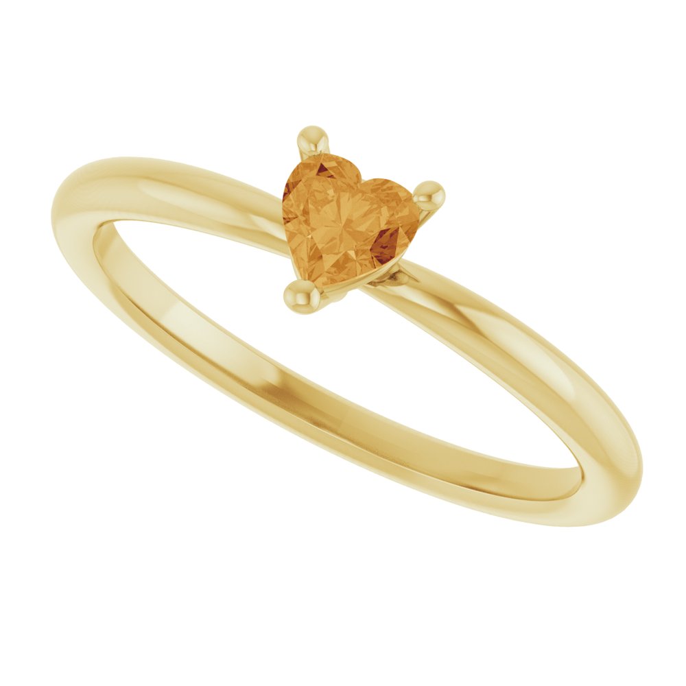 14K Yellow Natural Citrine Heart Solitaire Ring