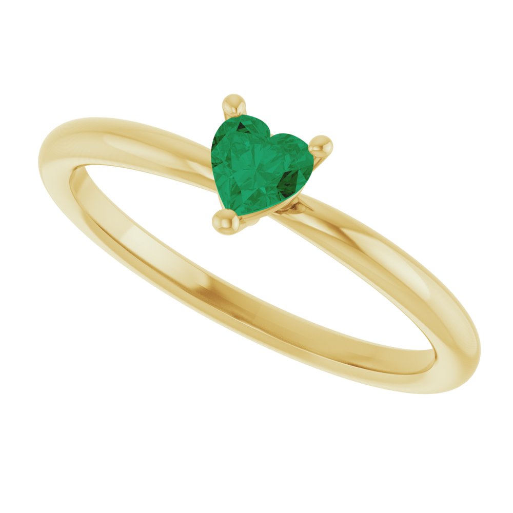 14K Yellow Lab-Grown Emerald Heart Solitaire Ring