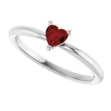 Sterling Silver Natural Mozambique Garnet Heart Solitaire Ring