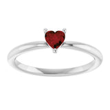 Sterling Silver Natural Mozambique Garnet Heart Solitaire Ring