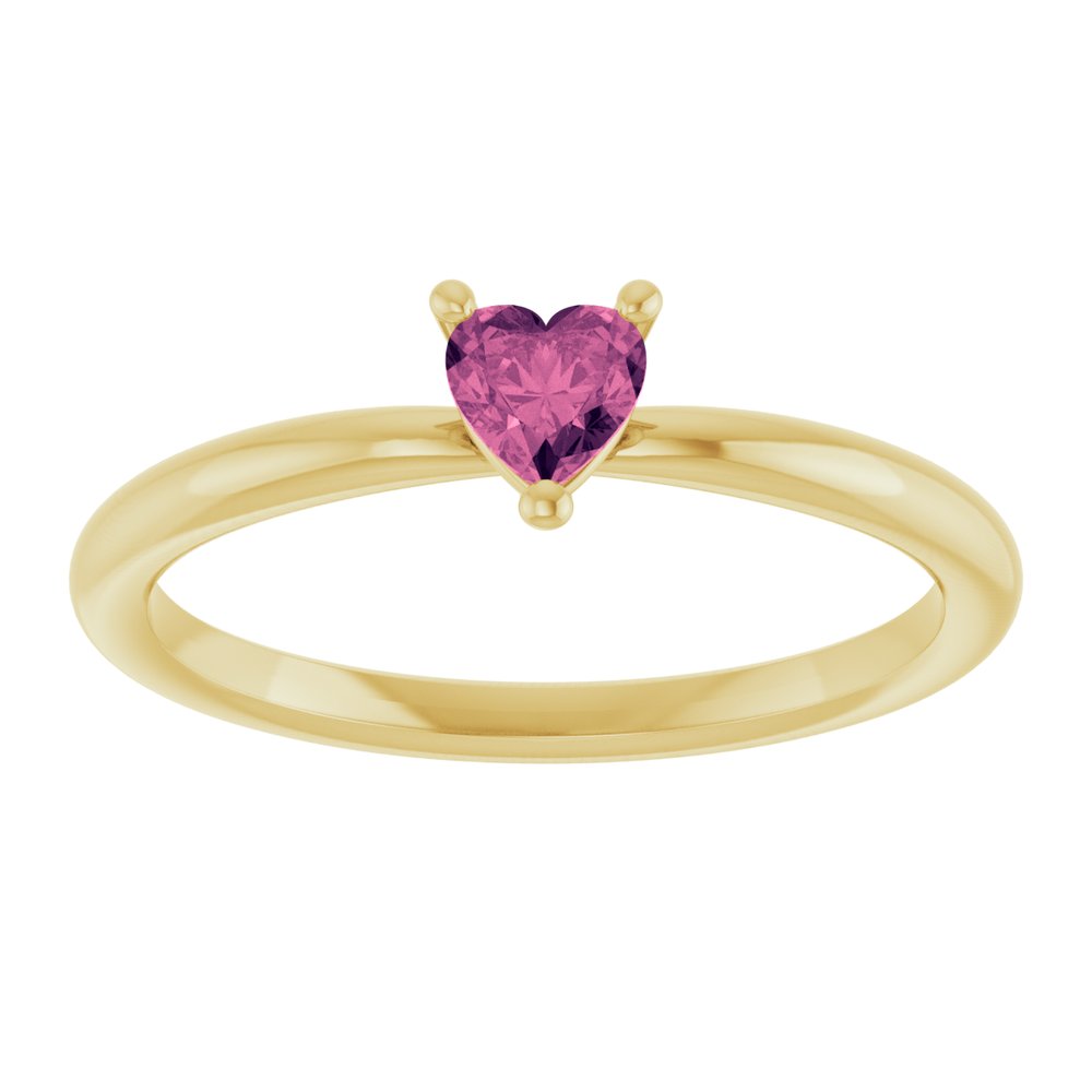 14K Yellow Gold Natural Pink Tourmaline Heart Solitaire Ring