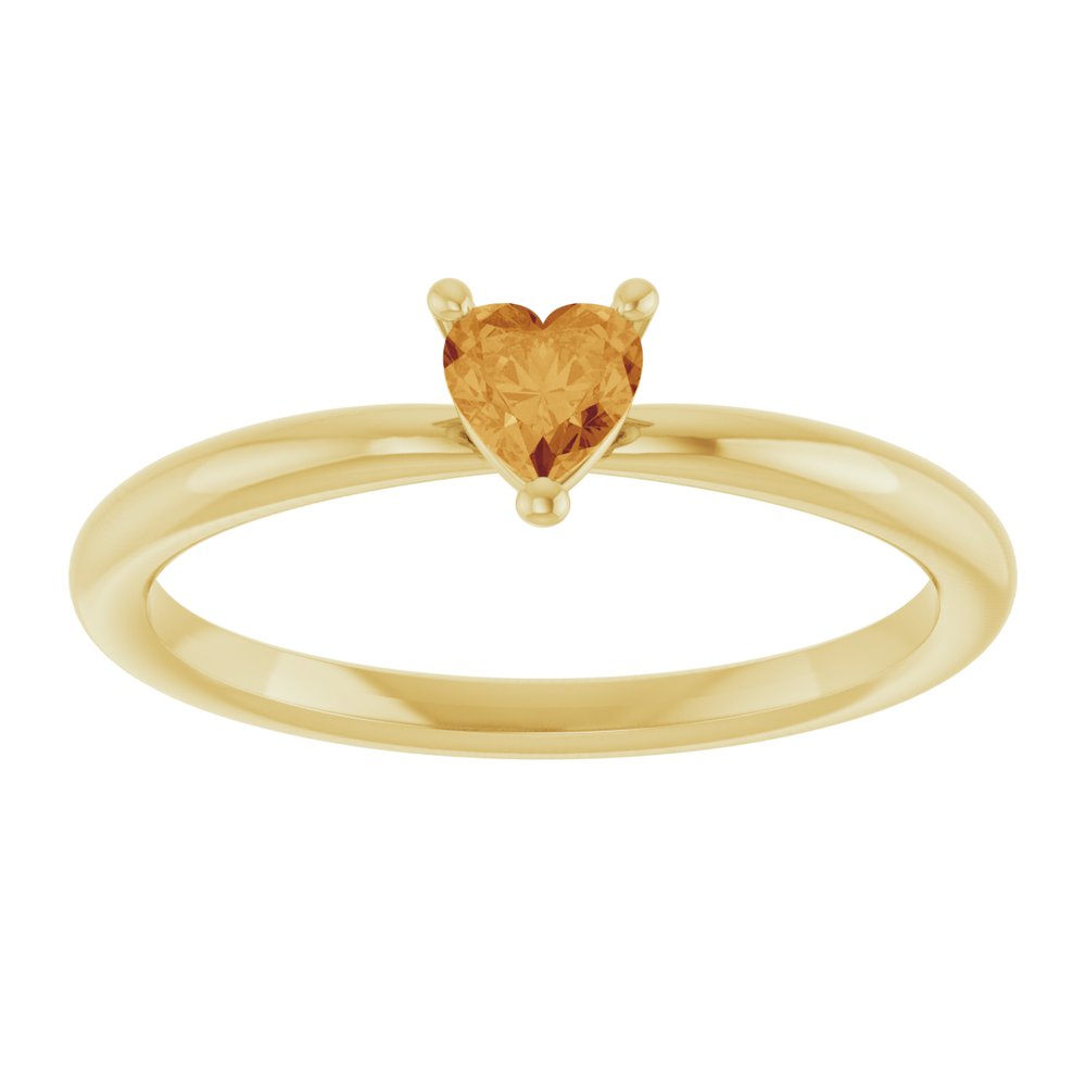 14K Yellow Natural Citrine Heart Solitaire Ring