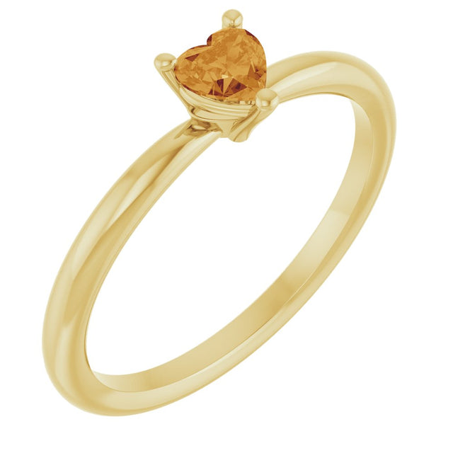 14K Yellow Natural Citrine Heart Solitaire Ring