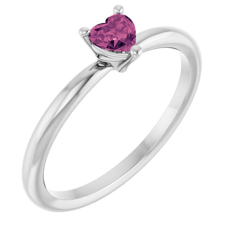 Sterling Silver Natural Pink Tourmaline Heart Solitaire Ring