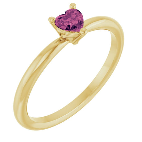 14K Yellow Gold Natural Pink Tourmaline Heart Solitaire Ring