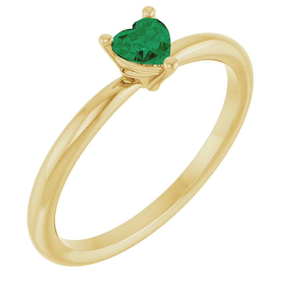 14K Yellow Gold Lab-Grown Emerald Heart Solitaire Ring
