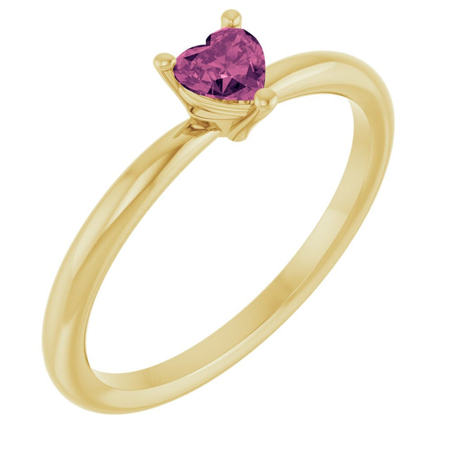 14K Yellow Natural Pink Tourmaline Heart Solitaire Ring