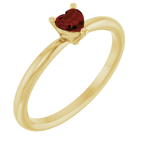 14K Yellow Gold Natural Mozambique Garnet Heart Solitaire Ring