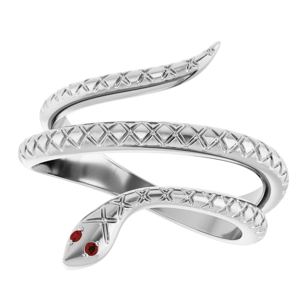 Sterling Silver Natural Mozambique Garnet Snake Ring