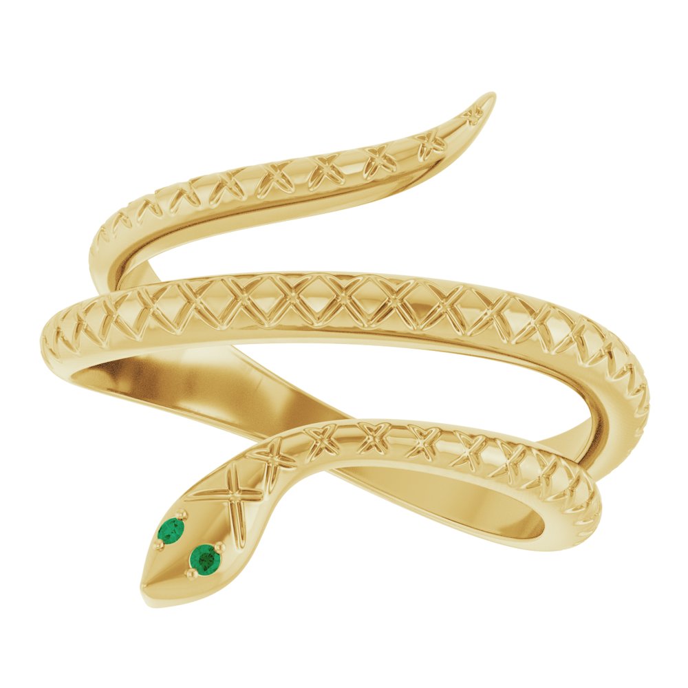 14K Yellow Natural Emerald Snake Ring