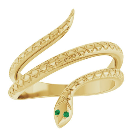 14K Yellow Natural Emerald Snake Ring