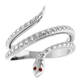 Sterling Silver Natural Mozambique Garnet Snake Ring