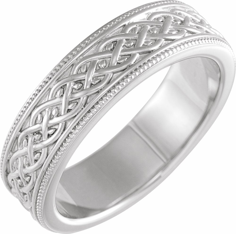 Sterling Silver 6 mm Milgrain Celtic-Inspired Flat Band Size 10