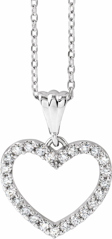 14K White Gold 1/5 CTW Natural Diamond Heart 18" Necklace