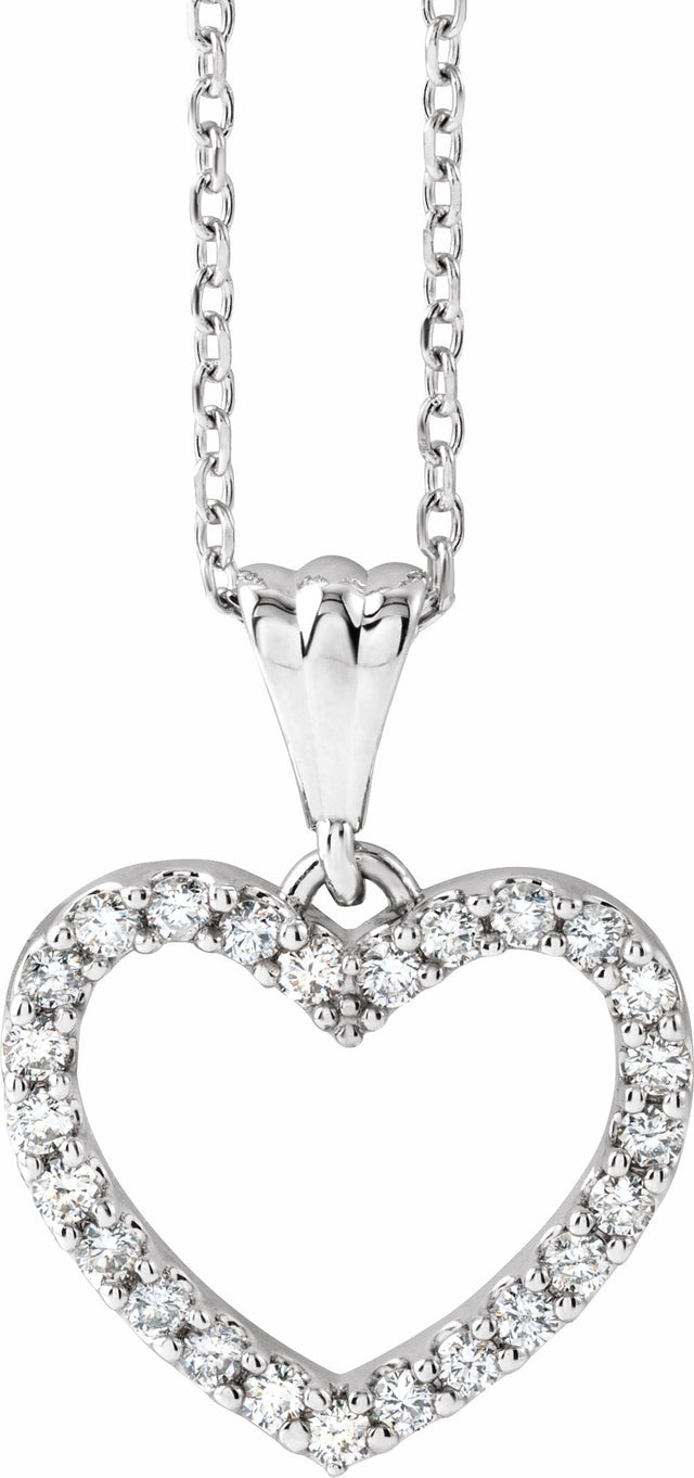 14K White Gold 1/5 CTW Natural Diamond Heart 18" Necklace