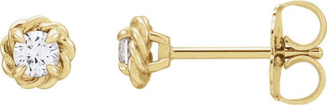 14K Yellow Gold 3 mm Natural White Sapphire Claw-Prong Rope Earrings