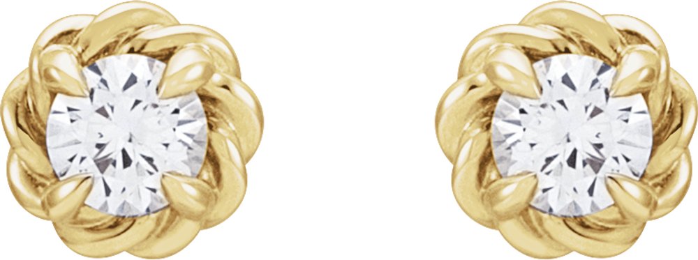 14K Yellow Gold 3 mm Natural White Sapphire Claw-Prong Rope Earrings