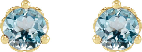 14K Yellow Gold 4 mm Natural Sky Blue Topaz Earrings