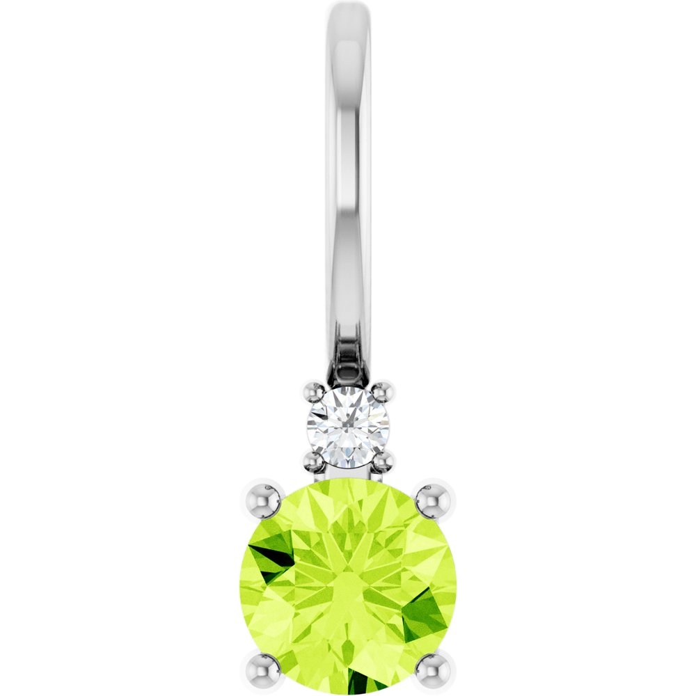 14K White Natural Peridot & .015 CT Natural Diamond Charm/Pendant