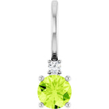 14K White Natural Peridot & .015 CT Natural Diamond Charm/Pendant