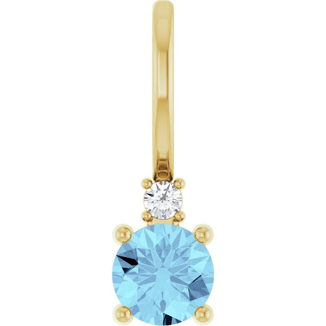 14K Yellow Natural Aquamarine & .015 CT Natural Diamond Charm/Pendant