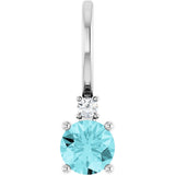 14K White Natural Blue Zircon & .015 CT Natural Diamond Charm/Pendant