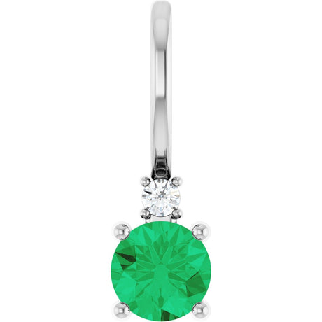 14K White Lab-Grown Emerald & .015 CT Natural Diamond Charm/Pendant