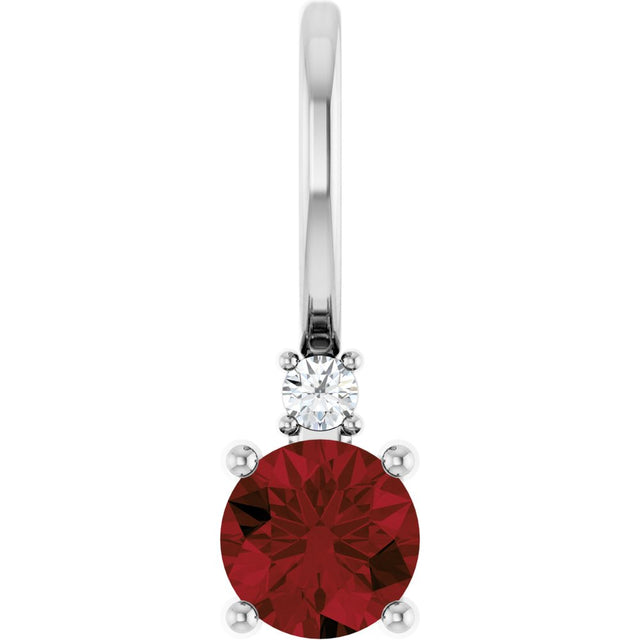 14K White Natural Mozambique Garnet & .015 CT Natural Diamond Charm/Pendant