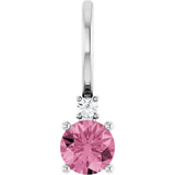 14K White Gold Natural Pink Tourmaline & .015 CT Natural Diamond Charm/Pendant