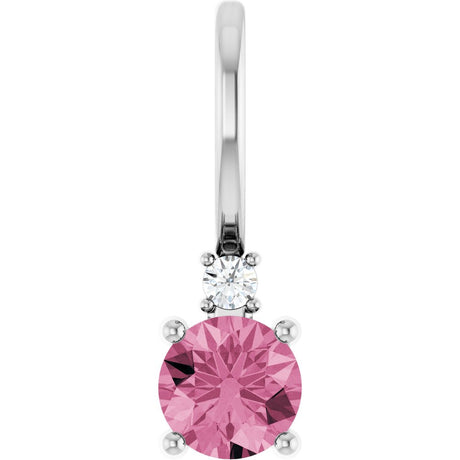 14K White Gold Natural Pink Tourmaline & .015 CT Natural Diamond Charm/Pendant